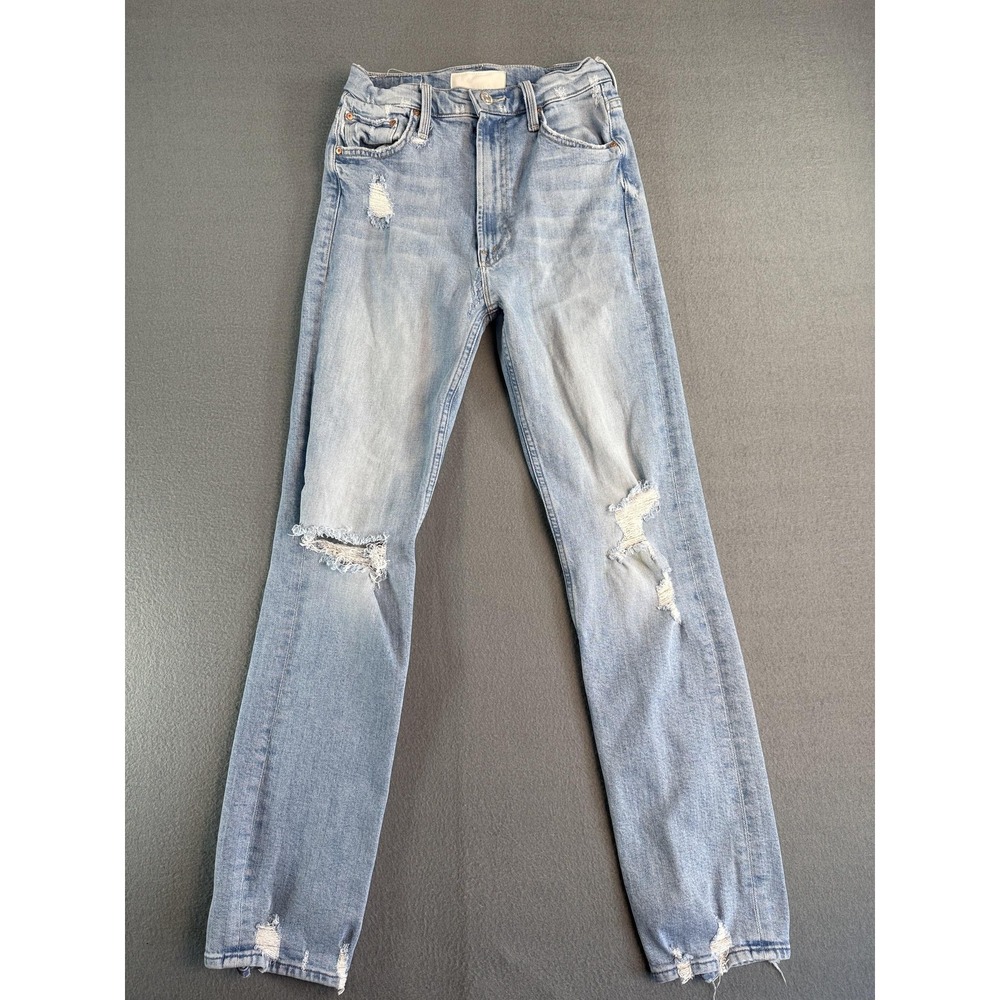 Mother High Waisted Rider Skimp Jeans Womens 26 Light Wash Blue Distressed Denim